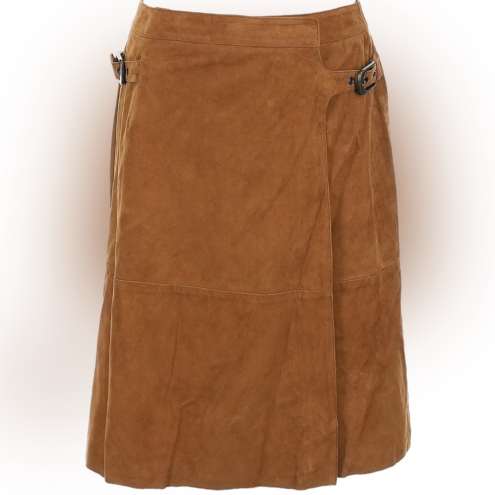 NWT 🤎 Suede Halogen Brown Leather Knee
Length Wrap Skirt w/ Buckles Nordstrom, 8